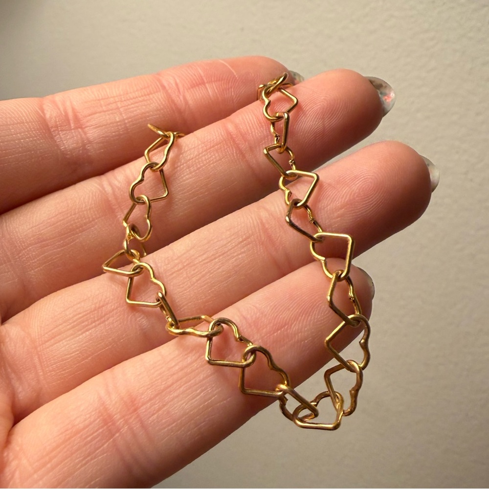 14k Solid Gold Vintage Heart Link Bracelet